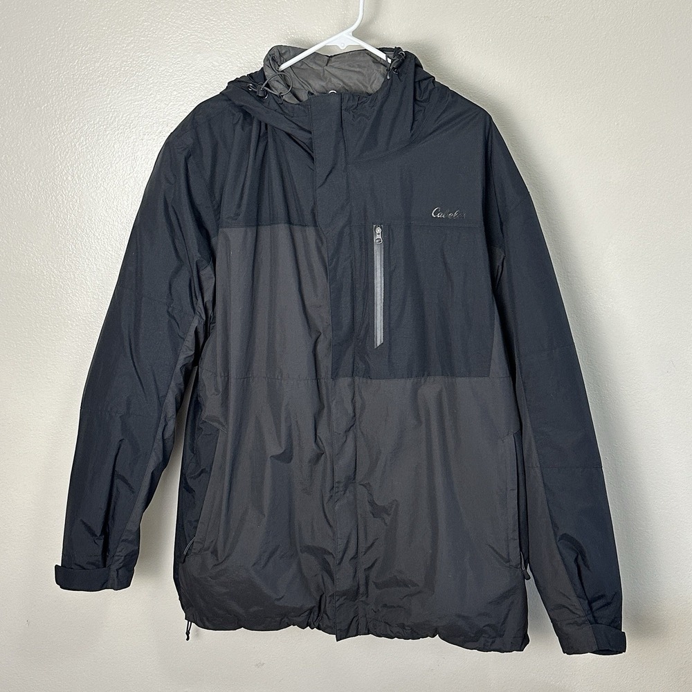 Cabelas Jacket Men's XXL Reversible Hooded Two Coats In One Black Full Zip